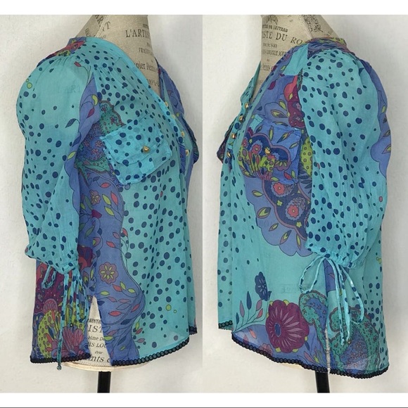 Natalie Anne Floral Watercolor Blouse Size XS - Picture 3 of 12